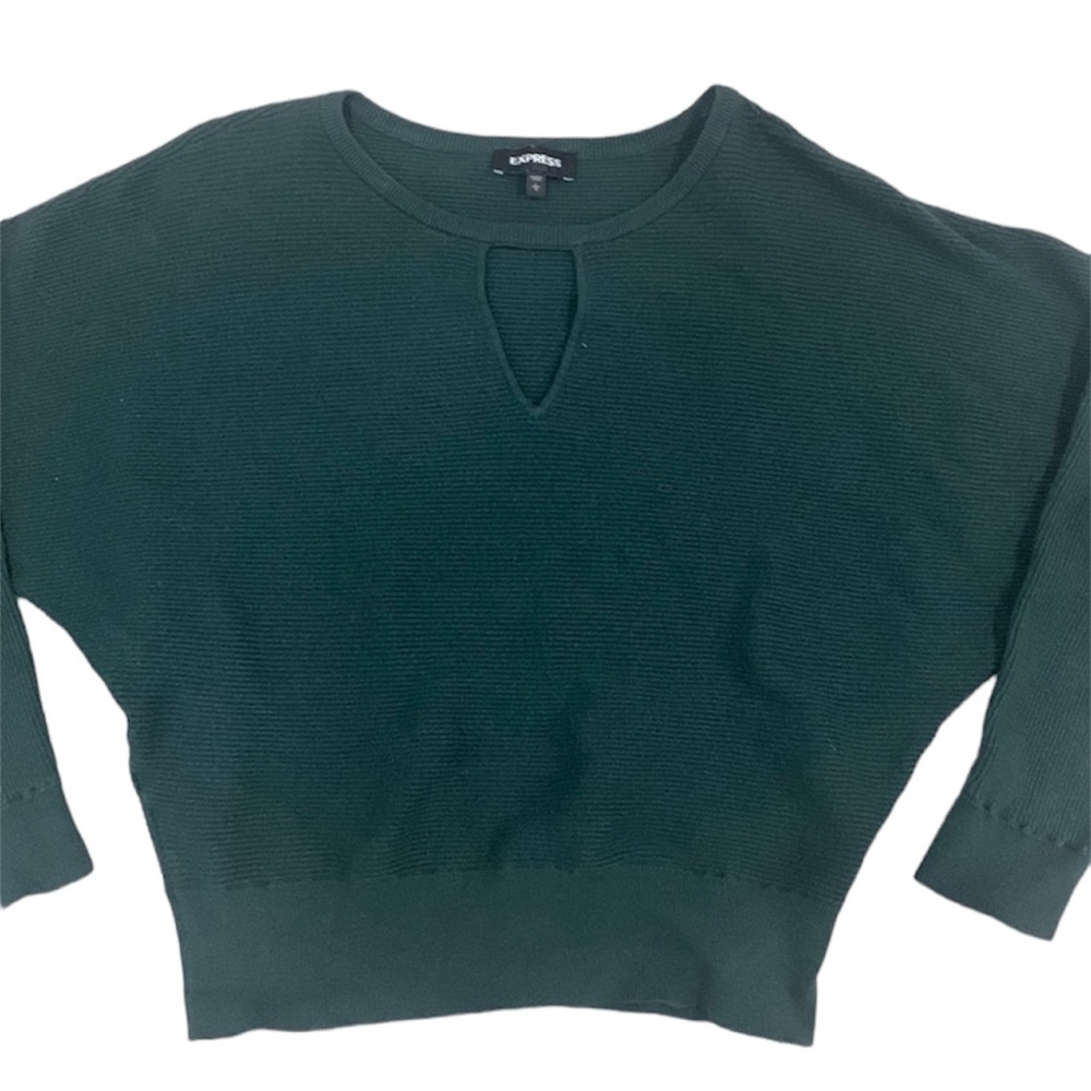 Express Oversized Keyhole Balloon Sleeve Green Ribbed Heavy Knit Sweater Large